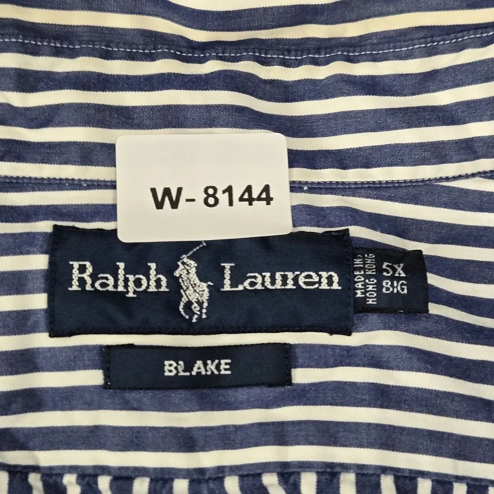 Ralph Lauren Men Button Up Shirt 5X BIG Blue Embroidered Striped Blake